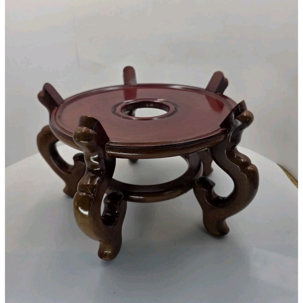 VTG Asian Chinese Wood Vase‎ Jar Display Planter Stand Pedestal Carved 11" Large